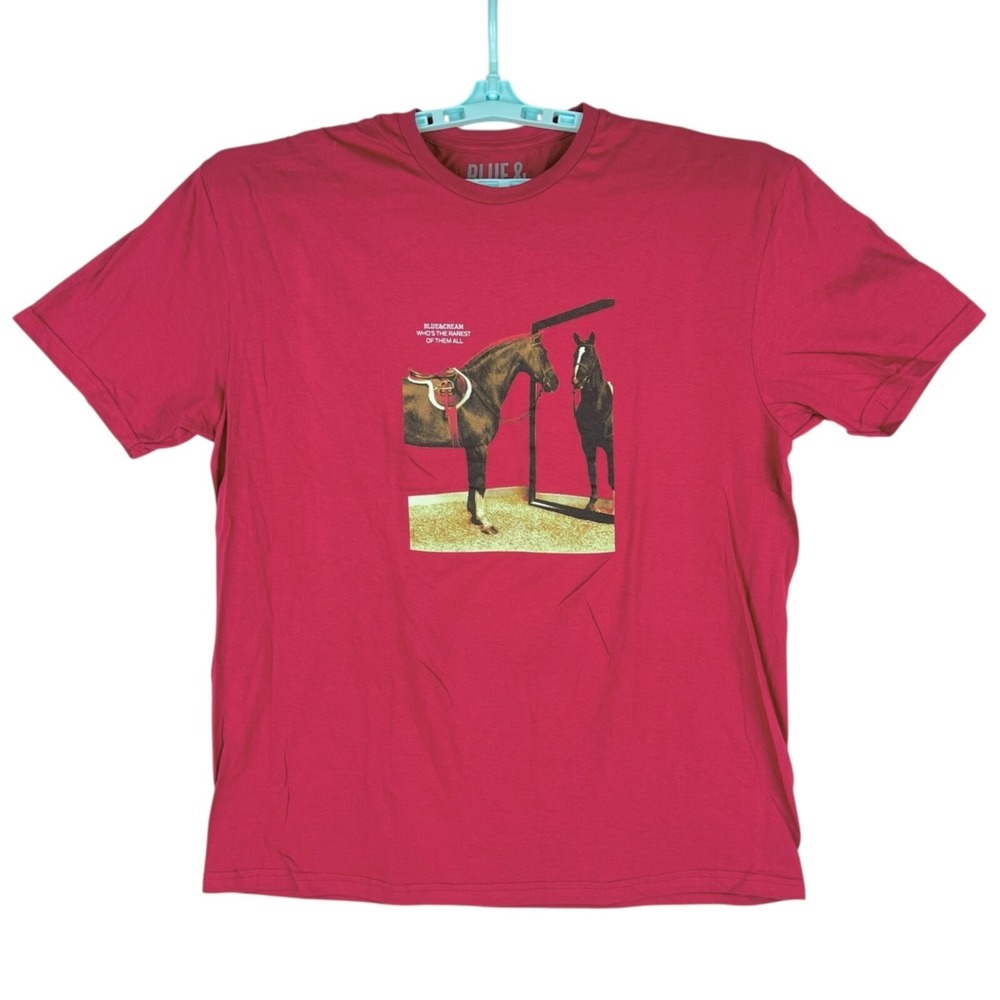 Blue & Cream Mens Wellington Wine T-shirt XL Soft Cotton Horse Graphic NWOT $65